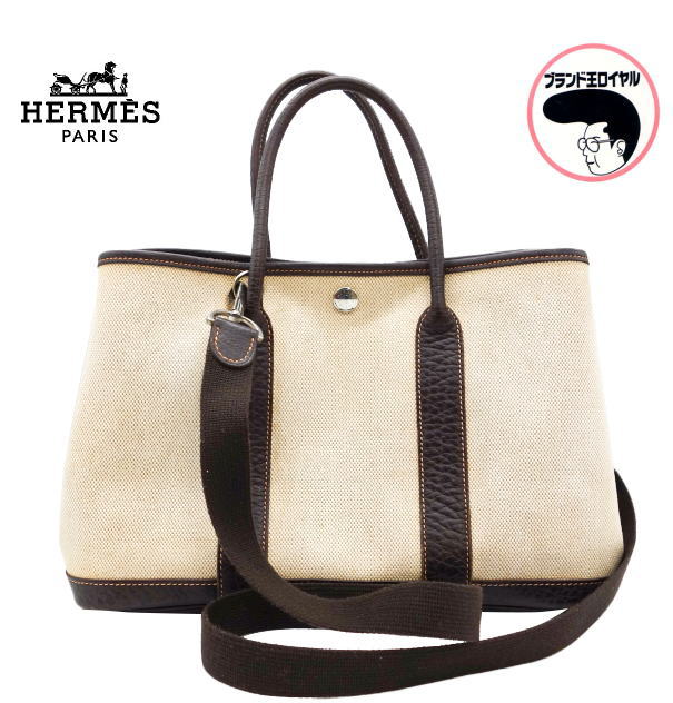 【中古】HERMES エルメス ガーデンパーティTPM トワルオフィシェ/ブッフル　キャンバス　レザー