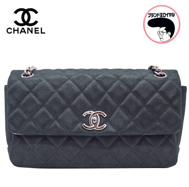 【中古】美品 CHANEL シャネル ソフトキャビア チェーンショルダーバッグ ターンロック ブラック&times;シルバー金具 黒｜ブランド王ロイヤル
