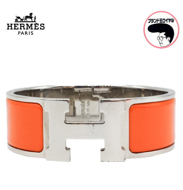 【中古】HERMES エルメス クリッククラックPM ブレス バングル オレンジ×シルバー ブレスレット レディース