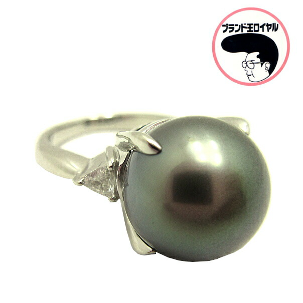 PT900 パールリング　黒蝶　大粒 12mm ピーコック　プラチナ　ブラックパールリング　ダイヤ　0.15ct