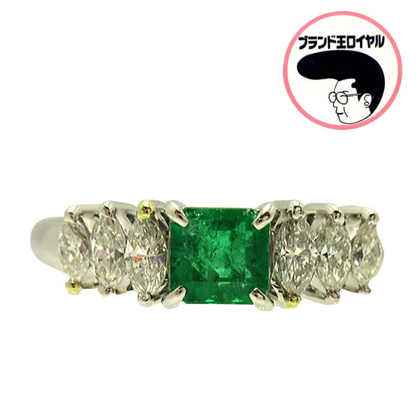 PT900 プラチナ エメラルド ダイヤリング 指輪 5月の誕生石 E0.49ct