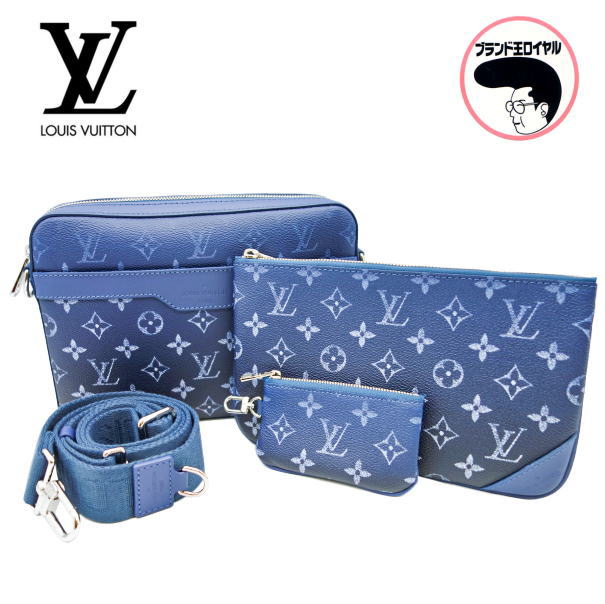 【中古】未当て嵌める品 LOUIS VUITTON ルイヴィトン 3重協奏曲・伝達人 M11592 モノグラム クラッチペダル 御徒面子 合切袋 コインケース 肩肉 メンズ ネイビーブルー