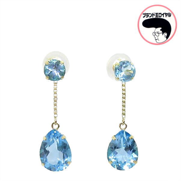 ブルートパーズ　ピアス　 3ct K18G 　イエローゴールド　ぶら下がり　ブルー　１１月の誕生石　結婚１６周年の記念に