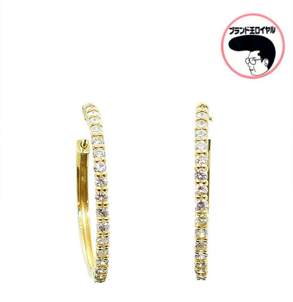フープピアス　ダイヤモンドピアス　K18YG　イエローゴールド　ピアス　ダイヤ 0.25ct×2