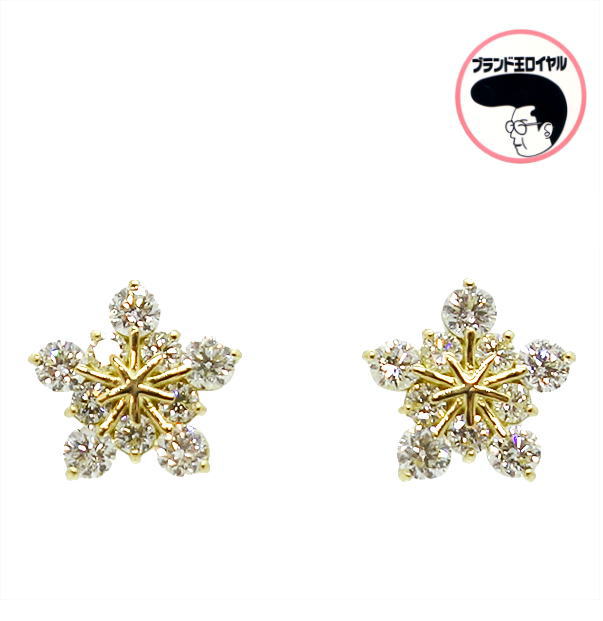 ダイヤモンドピアス　0.5ct ×２ K18YG イエローゴールド ダイヤモンド　レディース フラワー