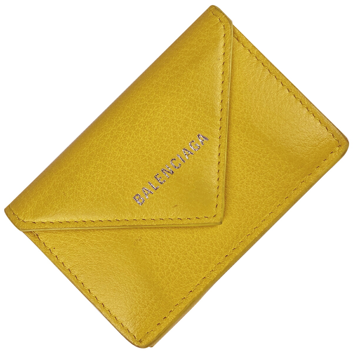 Used 送料無料 バレンシアガ Balenciaga ペーパー Balenciaga 財布 ケース ミニ ウォレット 三つ折り 短財布 ミニ レザー イエロー レディース 中古 バイセルオンライン 店