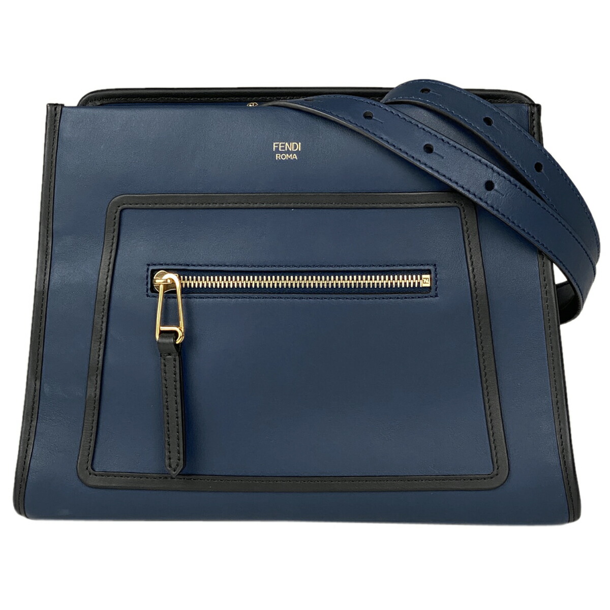 ショルダーバッグ メッセンジャーバッグ フェンディ 中古 レディース 8bh344 ブラック ネイビー レザー ショルダーバッグ 肩掛け ロゴ ショルダーバッグ スモール ラナウェイ Fendi 超大特価 Coconews Co