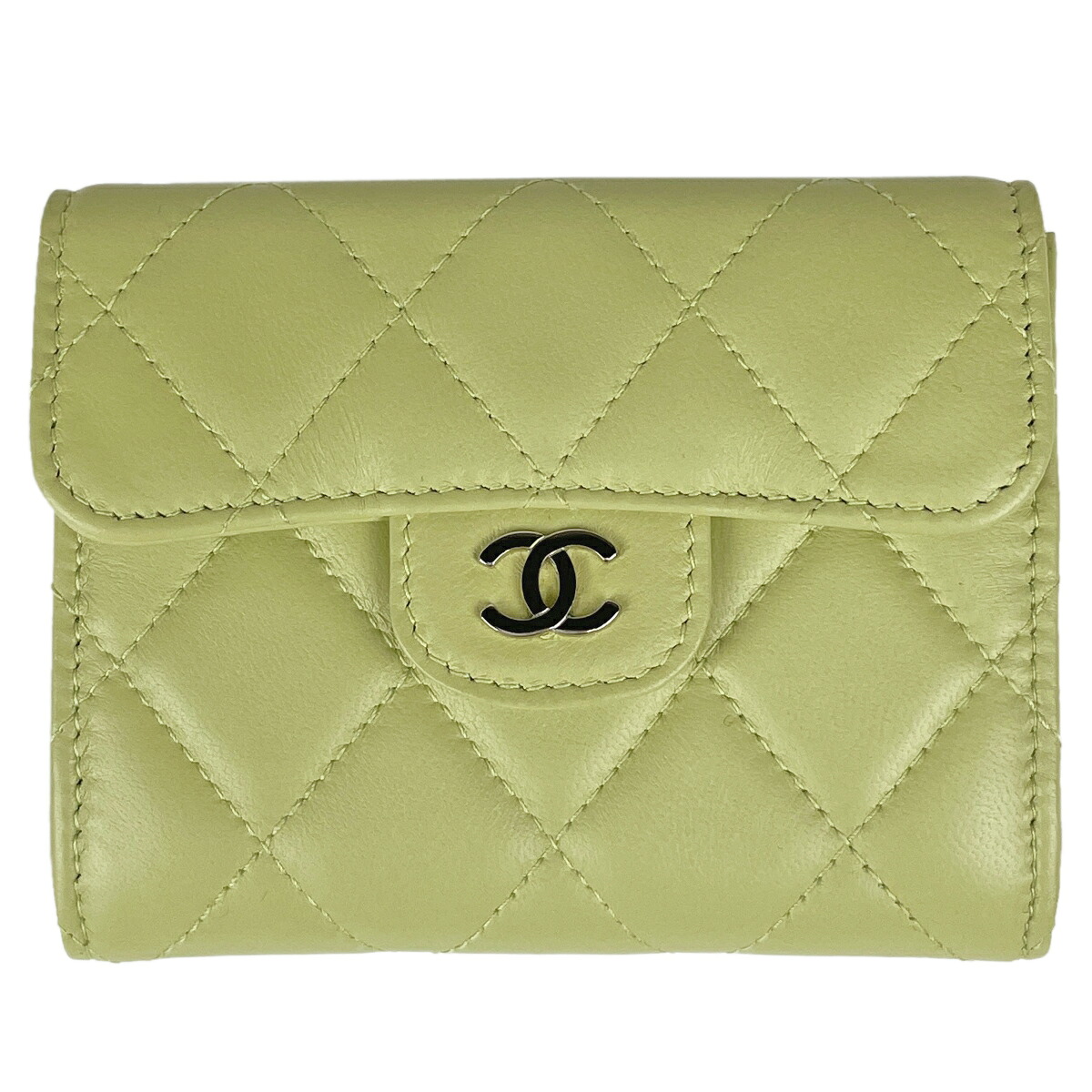 シャネル Chanel マトラッセ 二つ折り コインケース ココマーク Ccマーク 小銭入れ コインケース レザー ライトグリーン A レディース 中古 Tajikhome Com