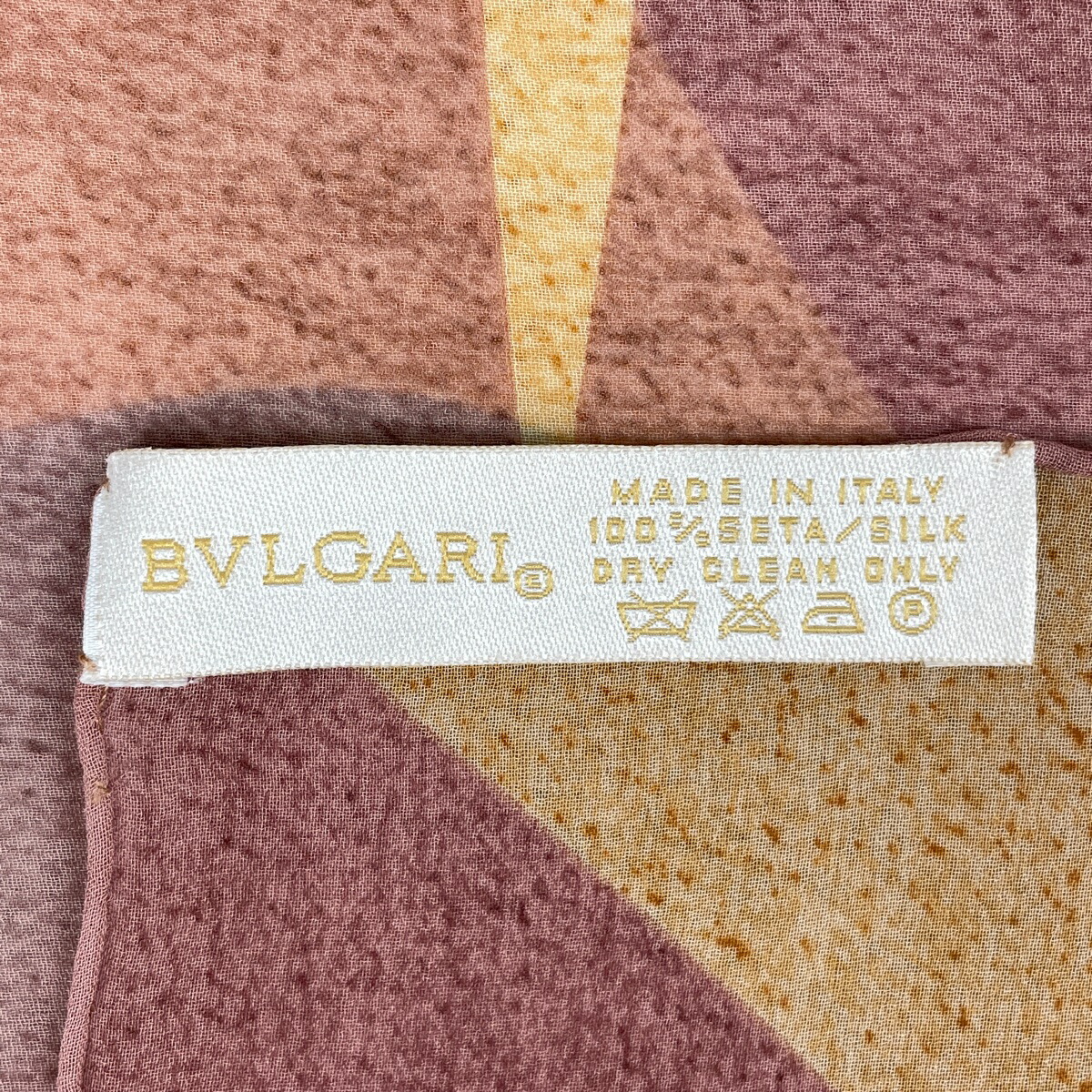 ブルガリBVLGARIサイ柄スカーフショールロゴスカーフシルクレッドグリーンオレンジレディース【中古】
