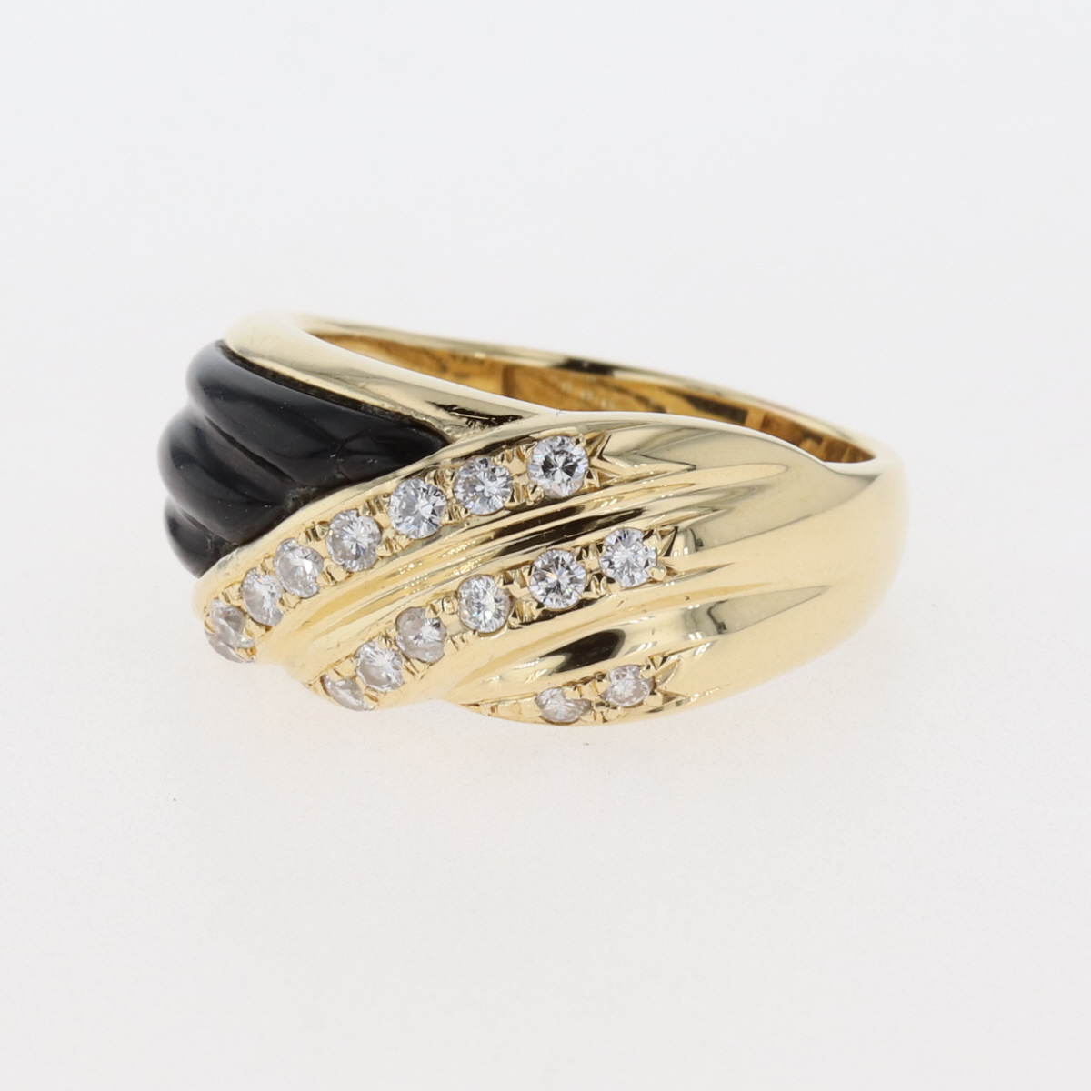 オニキス デザインリング K18 イエローゴールド オニキス 指輪