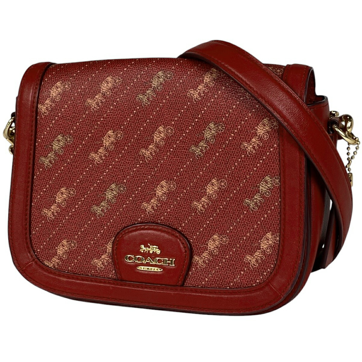 【店卸し資産追っ立てる】 コーチ職 COACH 導管 アンド キャリッジ 点点 刷り上げる サドル御徒面子 曲がった掛け ショルダーバッグ 上塗り帆布 赤いこと C4059 レディース 【中古】