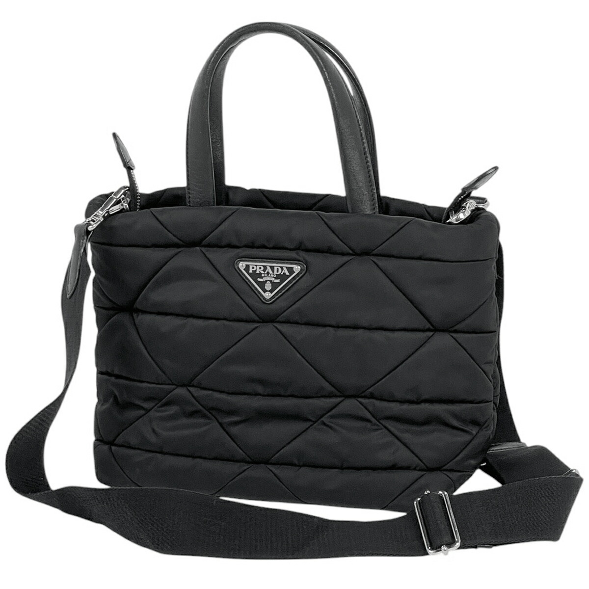 【在庫一掃】 プラダ PRADA ロゴプレート ハンドバッグ 2WAY ショルダーバッグ トートバッグ ハンドバッグ ナイロン ネロ(ブラック) 1BG373 レディース 【中古】