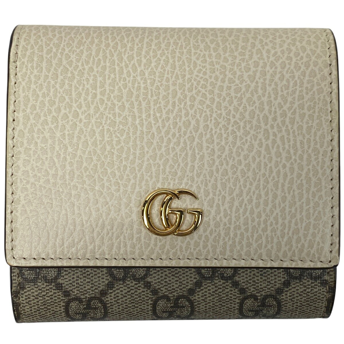 【在庫一掃】 グッチ GUCCI ダブルG バイカラー ミディアム ウォレット GG柄 GGマーモント 二つ折り財布 GGスプリーム アイボリー ベージュ 598587 レディース 【中古】