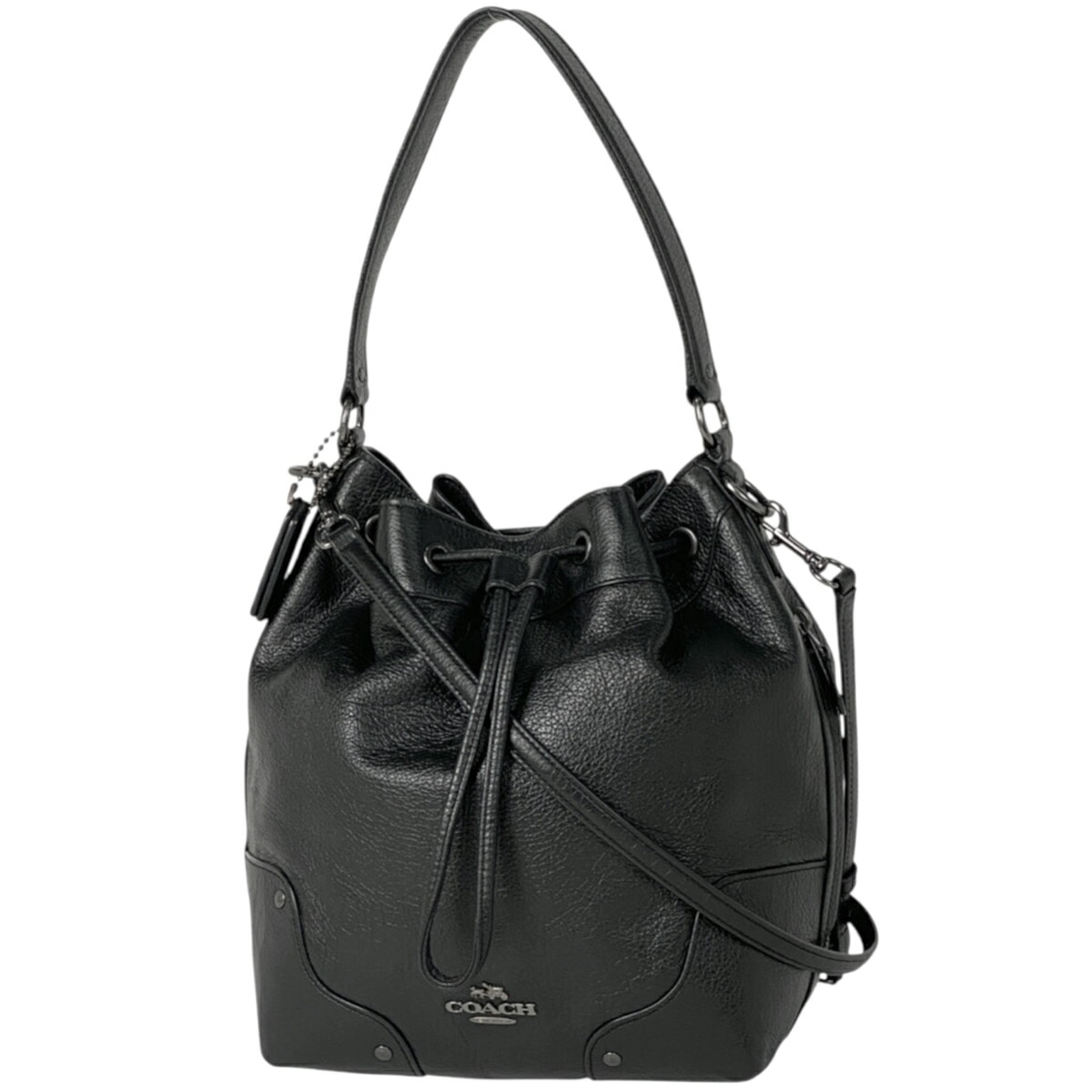 極美品✨トリーバーチ ショルダーバッグ 巾着 レザー ブラック ロゴ 美品】トリーバーチ 巾着バッグ レザー ロゴ 肩掛け ブラック