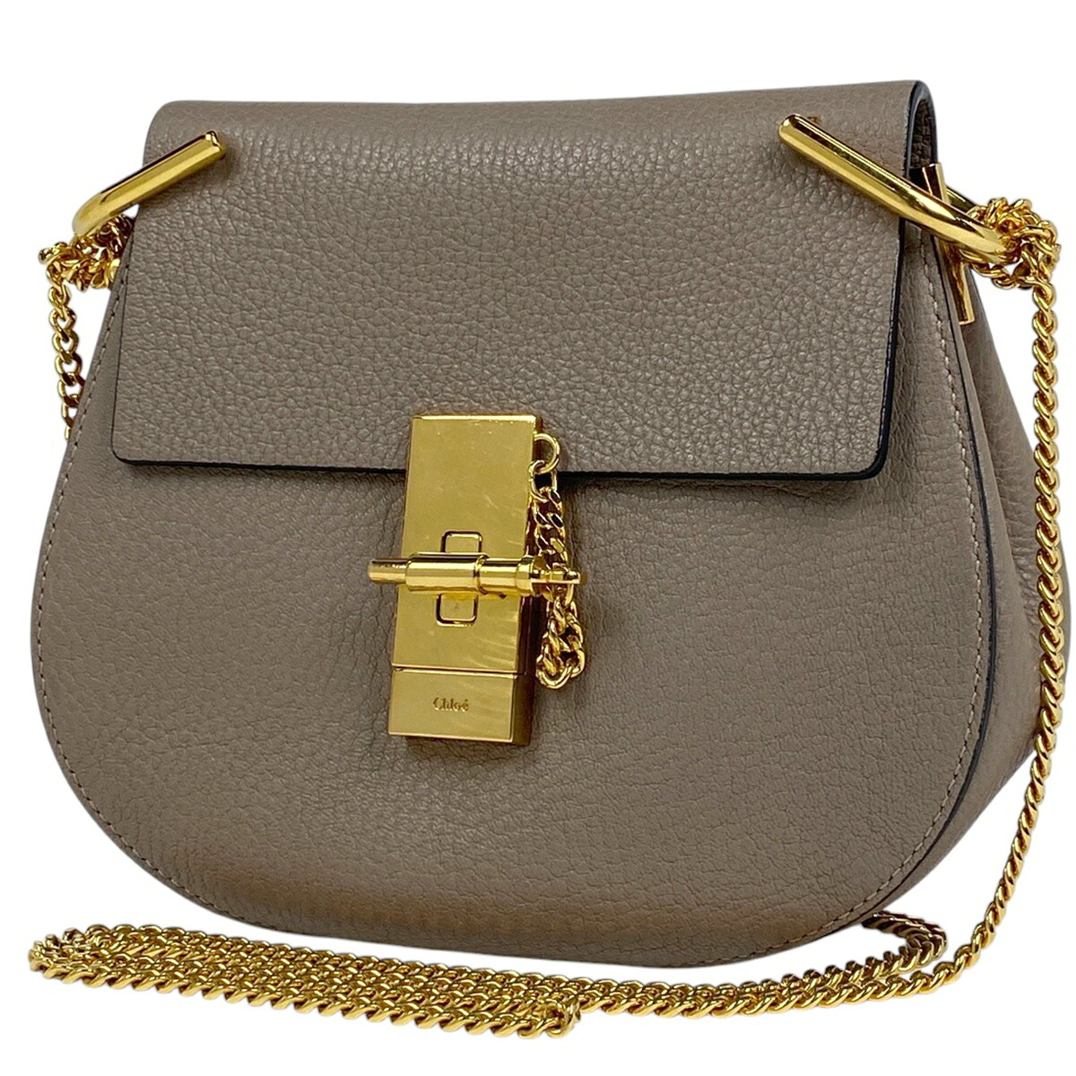【在庫一掃】 クロエ Chloe ドリュー チェーンショルダーバッグ 斜め掛け ショルダーバッグ レザー グレージュ レディース 【中古】