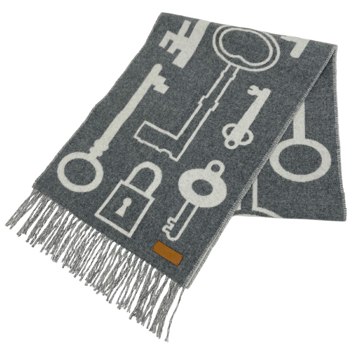 HERMES エルメス マフラー カザックキーコレクションマリン 人気 美品 エルメスカザック キー コレクション マリン/ベージュシネ レディース