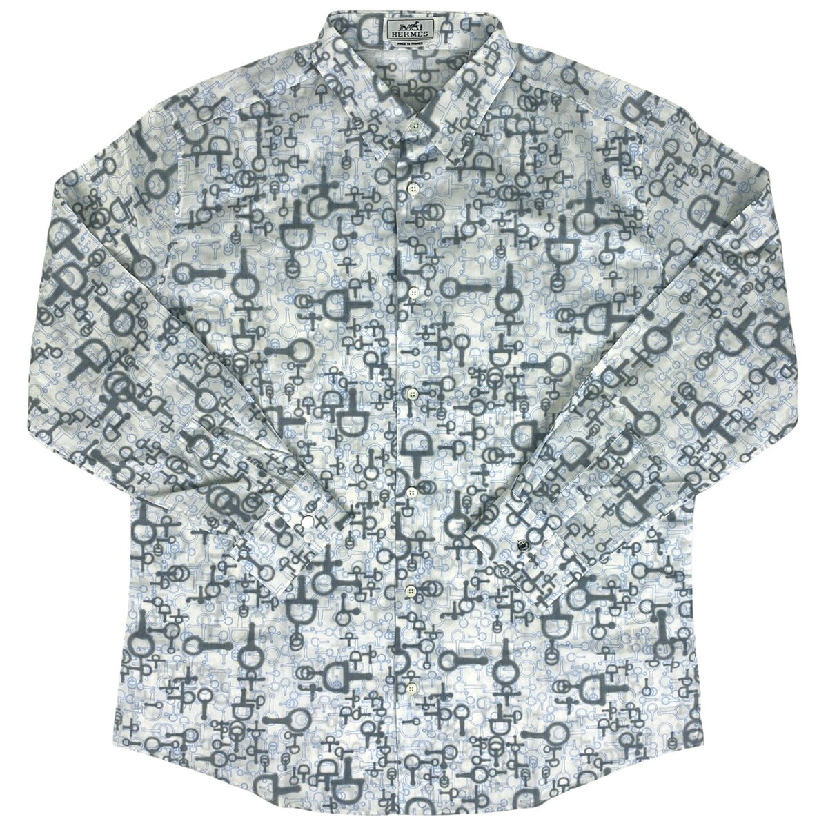 【1週間限定半額】HERMES 緑と青のストライプ 長袖シャツ 898000002627000-3_08ebe3f0-