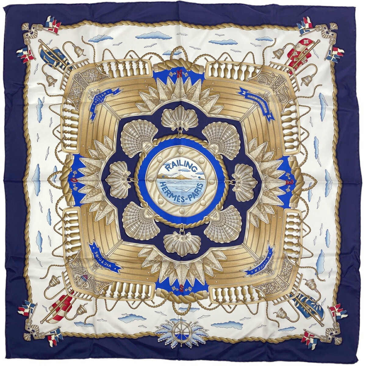 楽天市場】【HERMES エルメス】美品 スカーフ カレ90 RAILING 船の