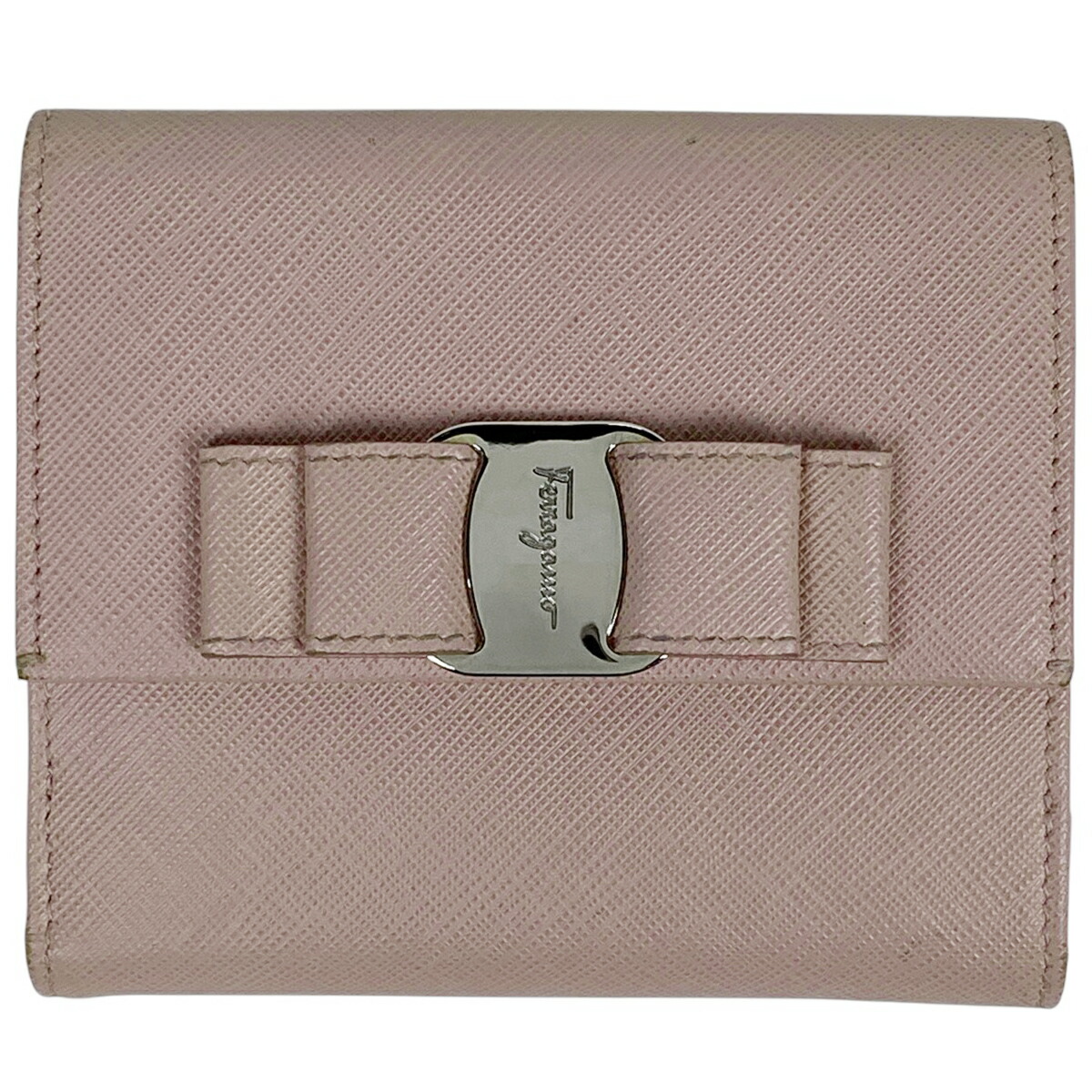 希少　美品　サルヴァトーレフェラガモ　三つ折り財布　ヴァラリボン　レザー　ピンク brandvalue-store_r9408f