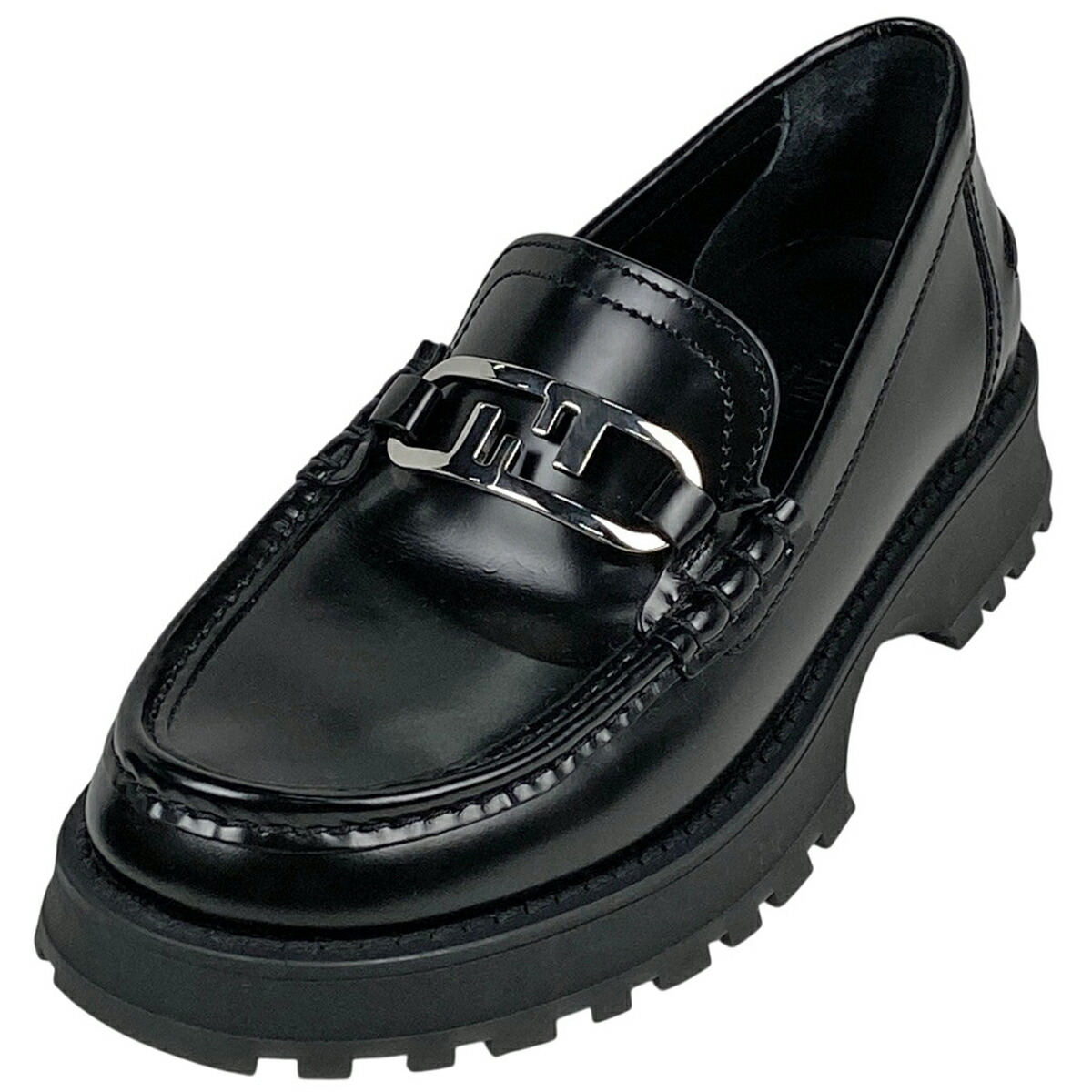 ☆美品☆ FENDI フェンディ　ローファー　FFロゴ　レザー　本革　ブラック 関税送料無料【FENDI】ブラックレザー ローファー (FENDI