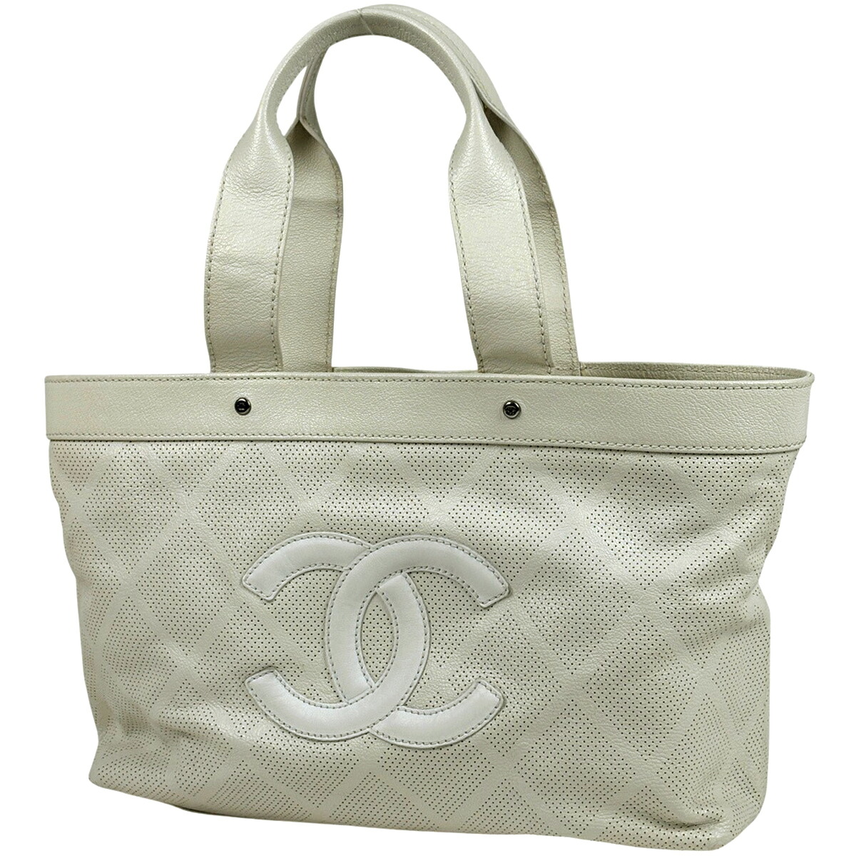 シャネル CHANEL ココマーク トートバッグ パンチング ハンドバッグ トートバッグ レザー アイボリー レディース 【中古】 msp29|バイセル 店