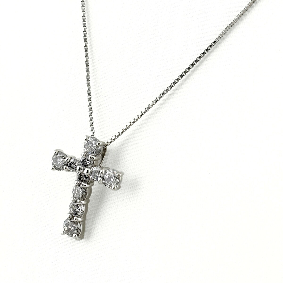 クロスモチーフ ネックレス プラチナ ペンダント メレダイヤ 十字架 ネックレス Pt900 Pt850 ダイヤモンド レディース 【中古】 msp29