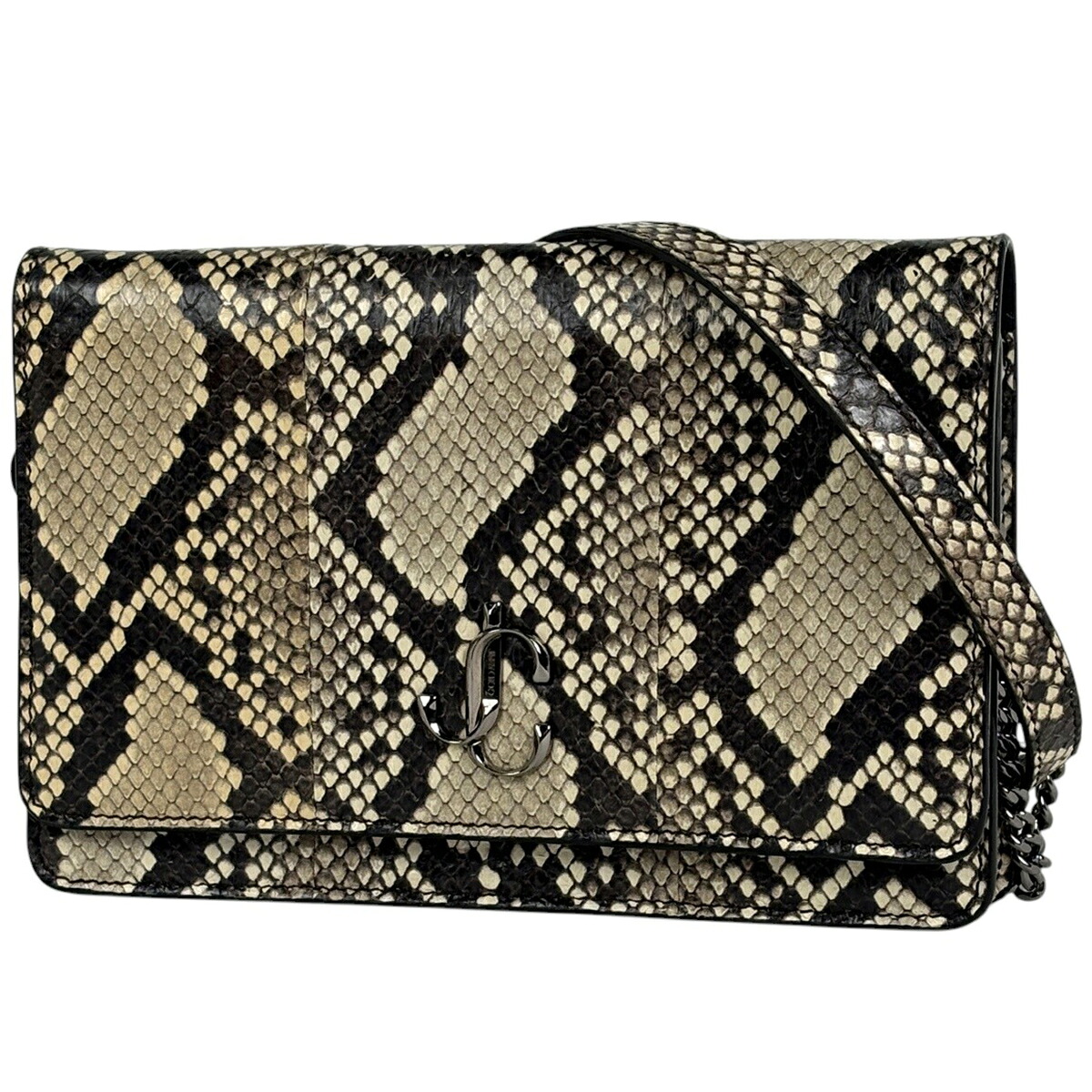 ジミーチュウ JIMMY CHOO JC ロゴ チェーン ウォレット ショルダーバッグ レザー ベージュ ブラウン レディース 【中古】 msp39
