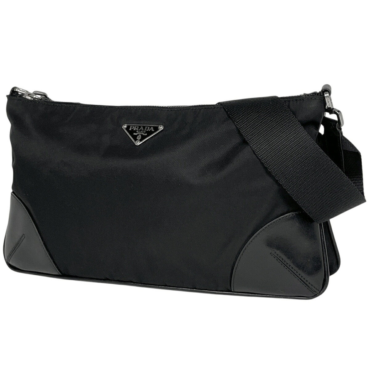プラダ PRADA ロゴプレート ショルダーバッグ ナイロン ネロ(ブラック) レディース 【中古】