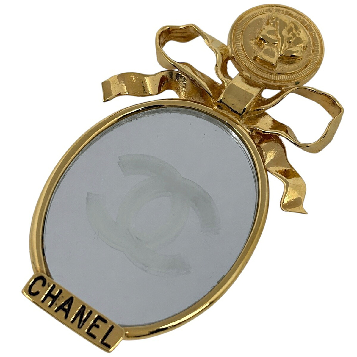 シャネル CHANEL ココマーク ミラー ブローチ ロゴ リボン ブローチ GP ゴールド レディース 【中古】