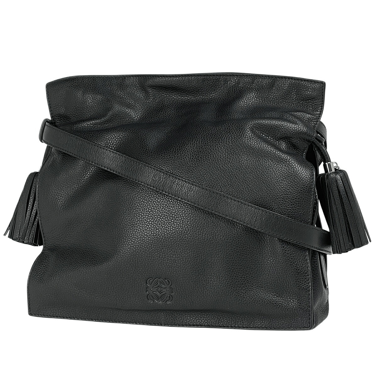 ロエベ LOEWE アナグラム ショルダーバッグ フラメンコ フリンジ ショルダーバッグ レザー ブラック レディース 【中古】