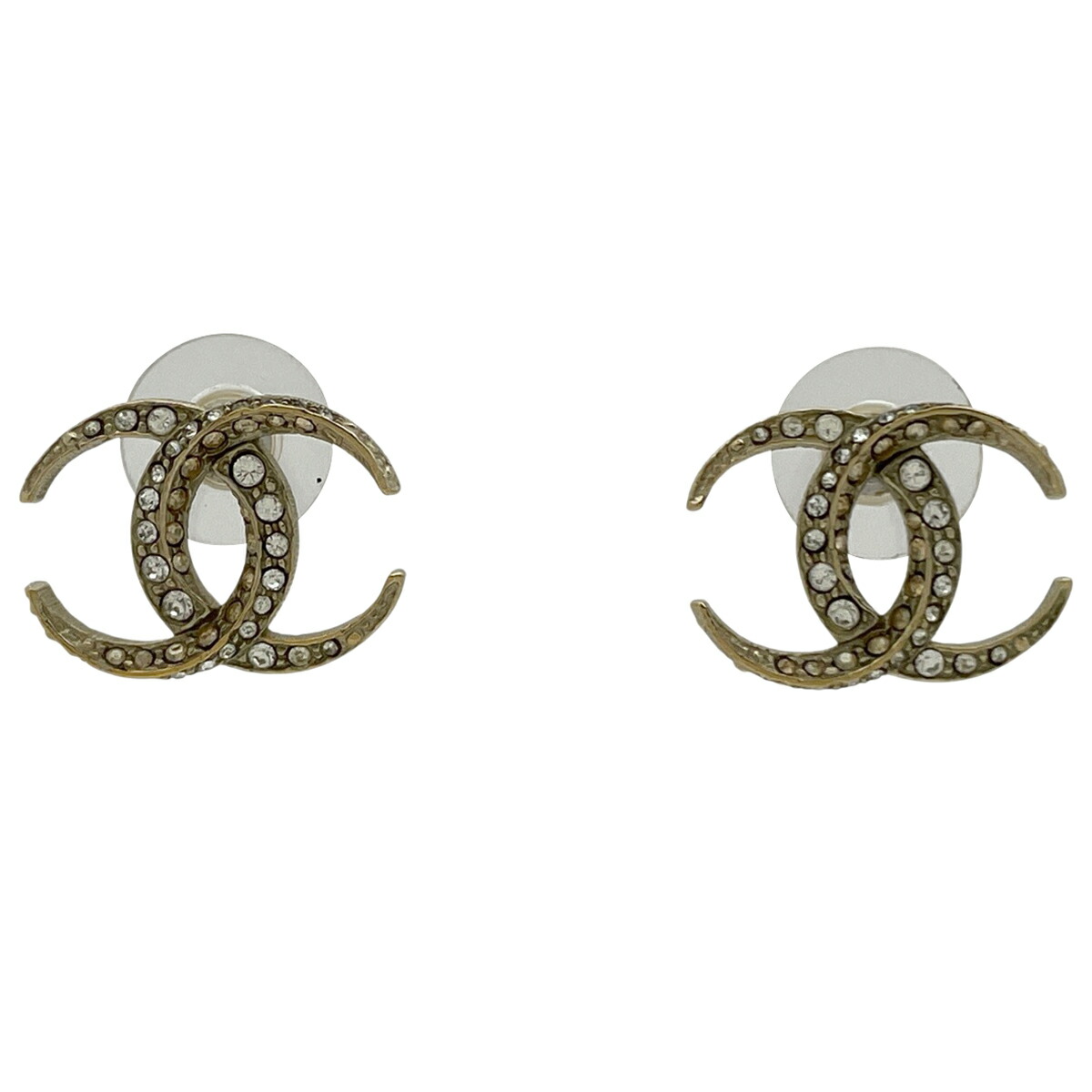 【在庫一掃】 シャネル CHANEL ココマーク ラインストーン ピアス GP ゴールド レディース 【中古】