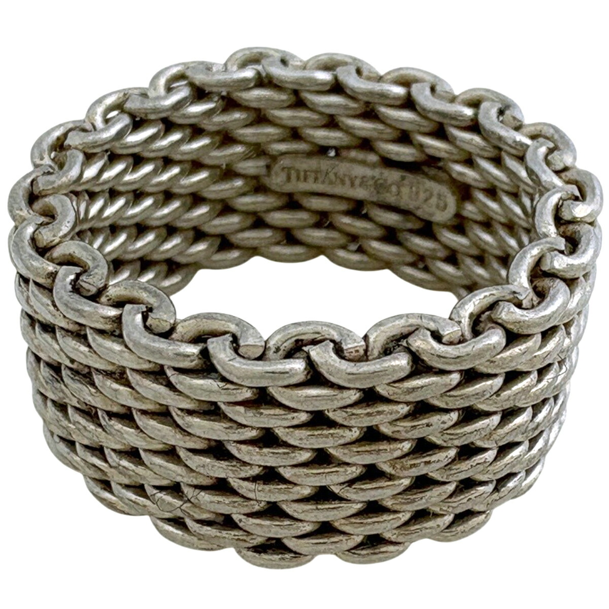 【美品】17号 ティファニー 3Pダイヤ サマセット メッシュ リング 925 ティファニー TIFFANY&Co. サマセット メッシュ 17号 リング シルバー
