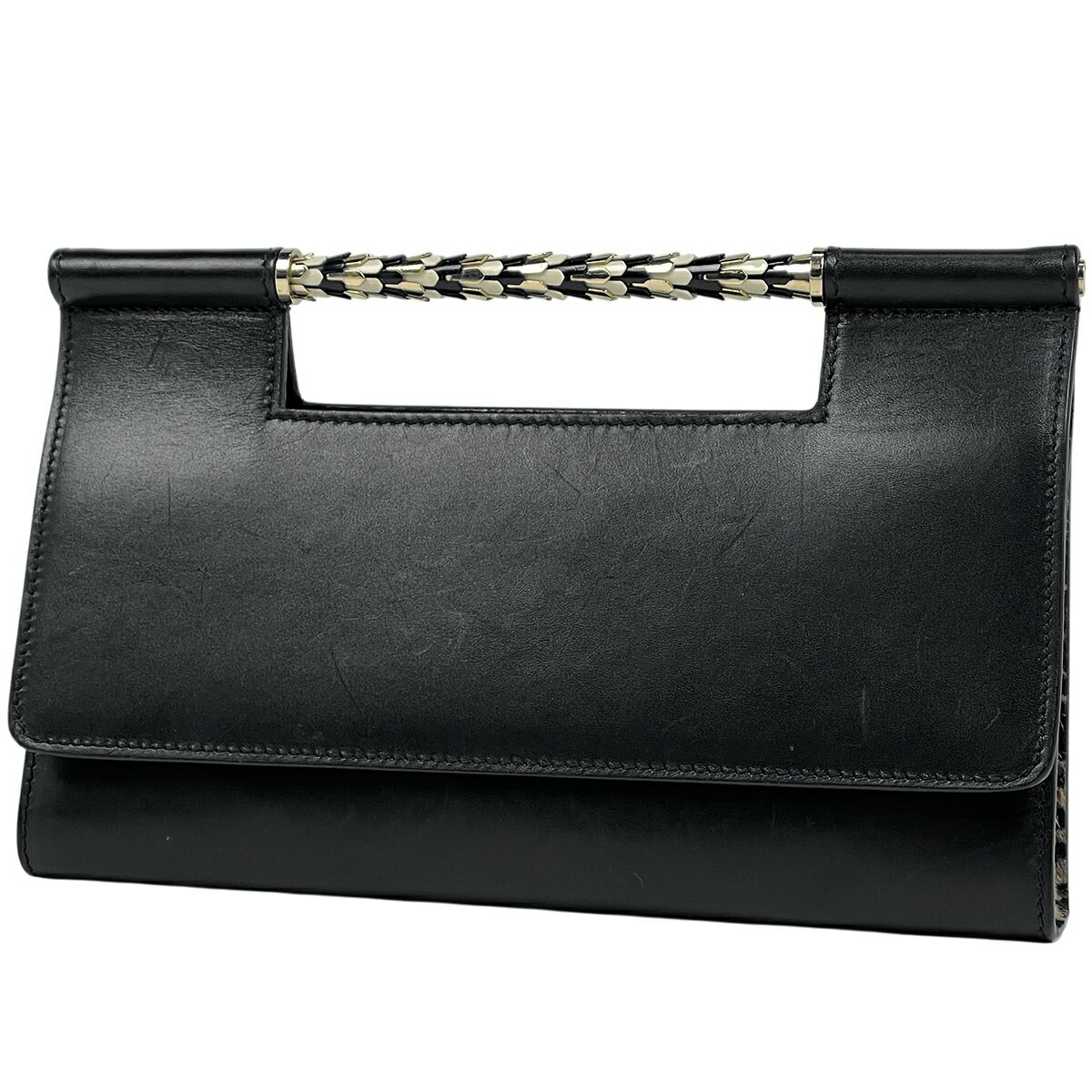ブルガリ BVLGARI セルペンティ スカリエ ハンドバッグ ヒョウ柄 ハンドバッグ レザー ブラック レディース 【中古】