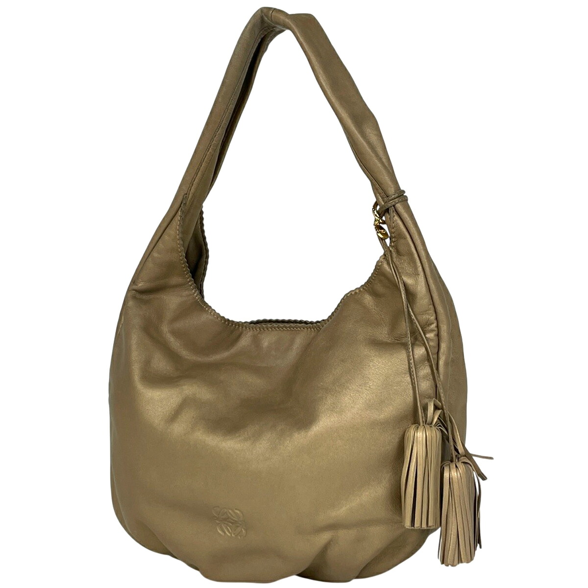 【在庫一掃】 ロエベ LOEWE ヴィエント 30 アナグラム 肩掛け ワンショルダー フリンジ ショルダーバッグ レザー ゴールド レディース 【中古】