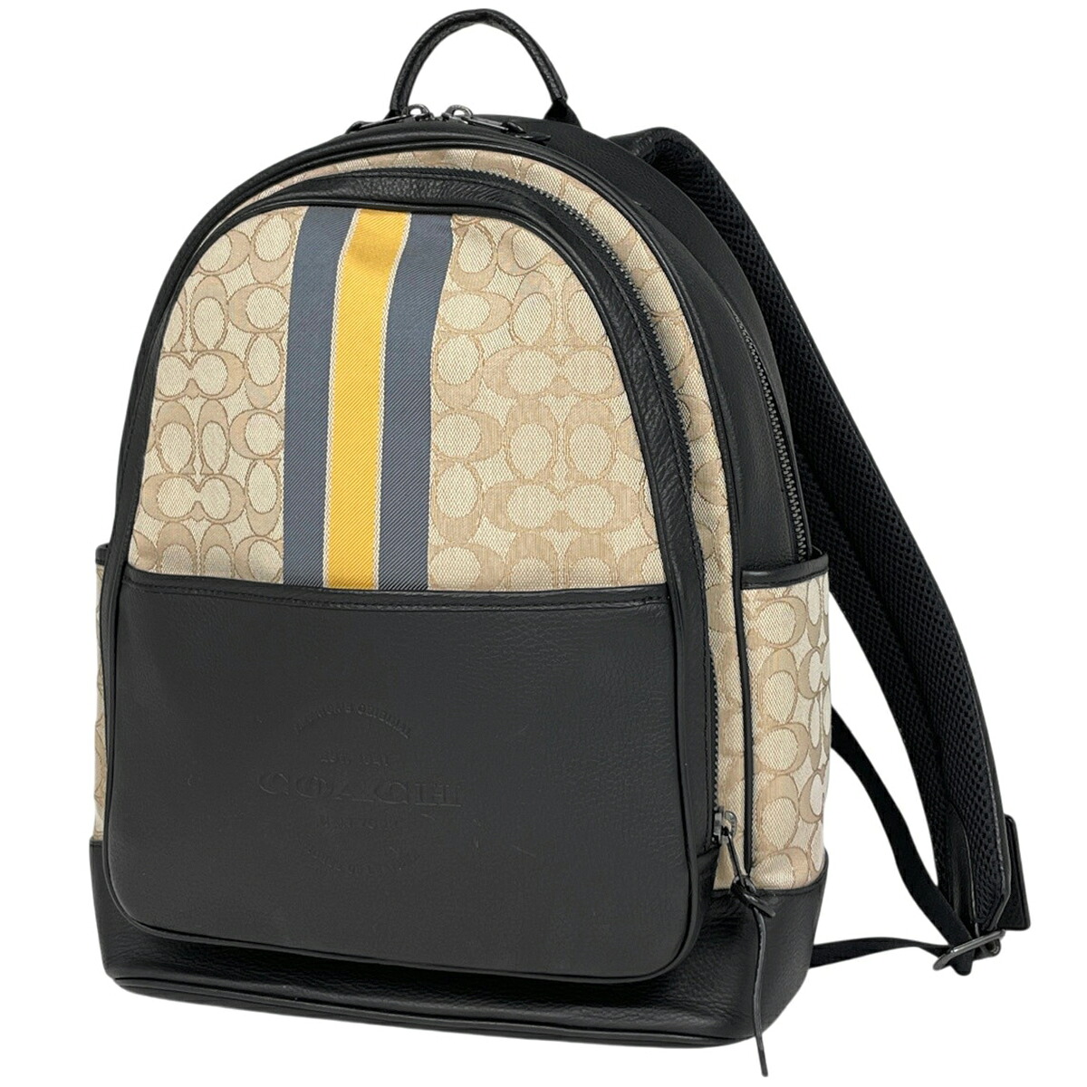 コーチ COACH シグネチャー リュックサック バッグパック ロゴ リュック レザー ブラック ベージュ C9365 レディース 【中古】