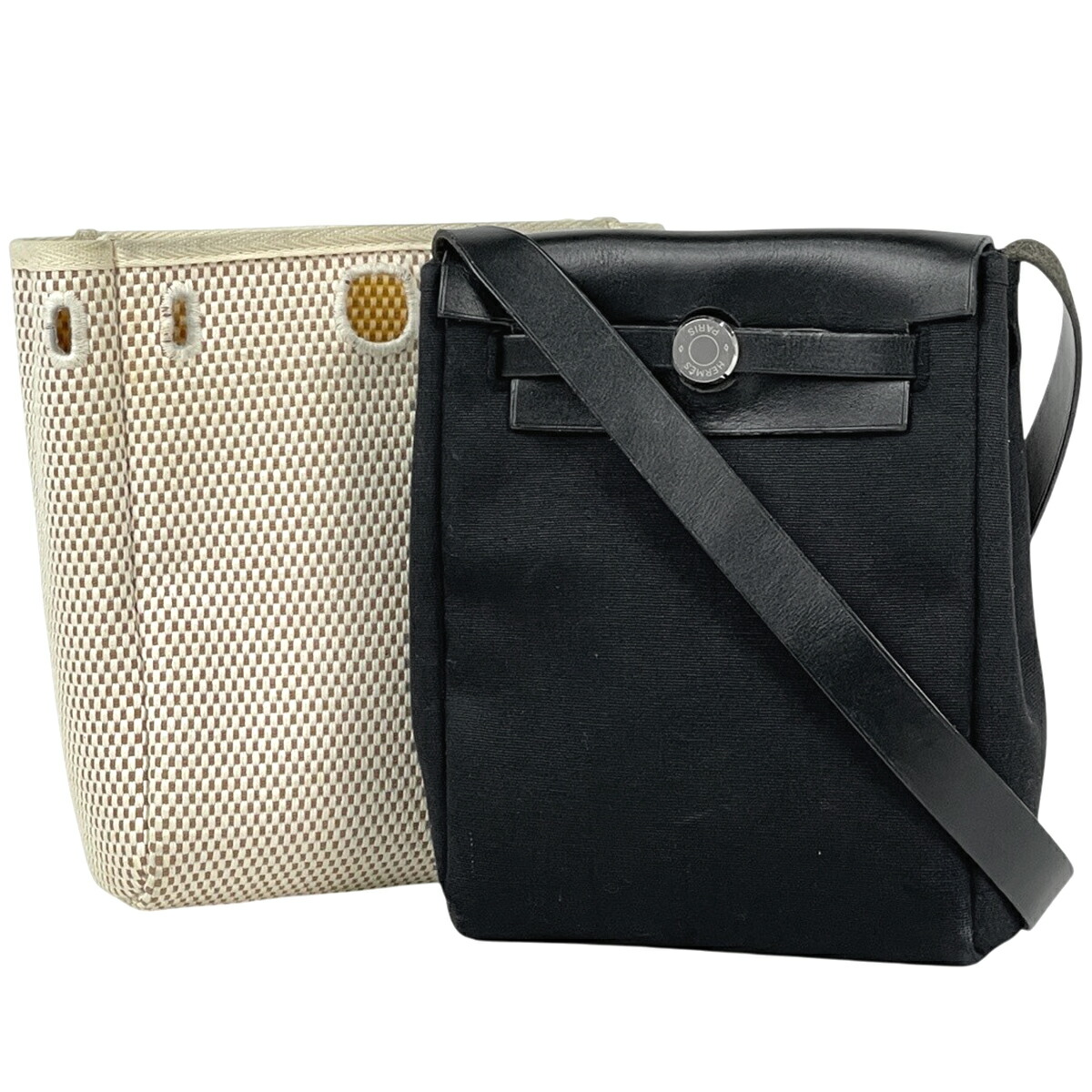 エルメス HERMES エールバッグ TPM 斜め掛け ショルダーバッグ トワルオフィシエ ブラック ナチュラル H レディース 【中古】