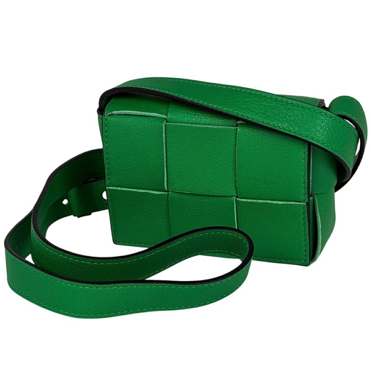ボッテガヴェネタ BOTTEGAVENETA ミニ カセット ショルダーバッグ マキシイントレチャート ショルダーバッグ レザー グリーン レディース 【中古】