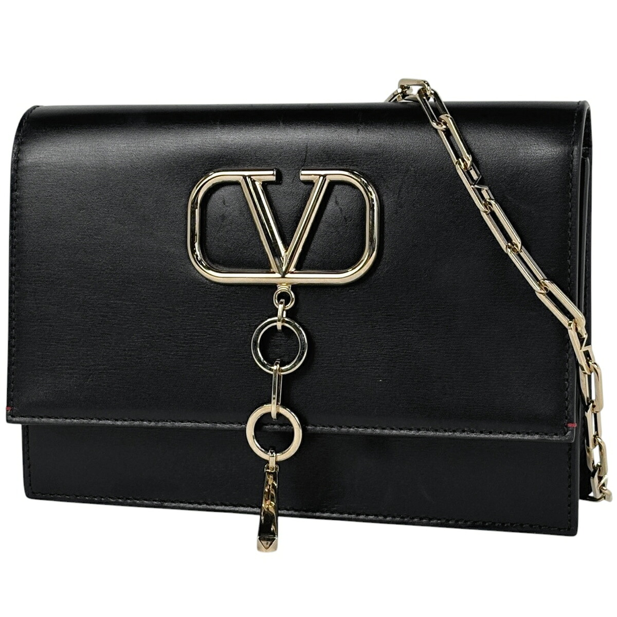 ヴァレンチノ Valentino ロゴ ショルダーバッグ チェーン ショルダーバッグ レザー ブラック レディース 【中古】