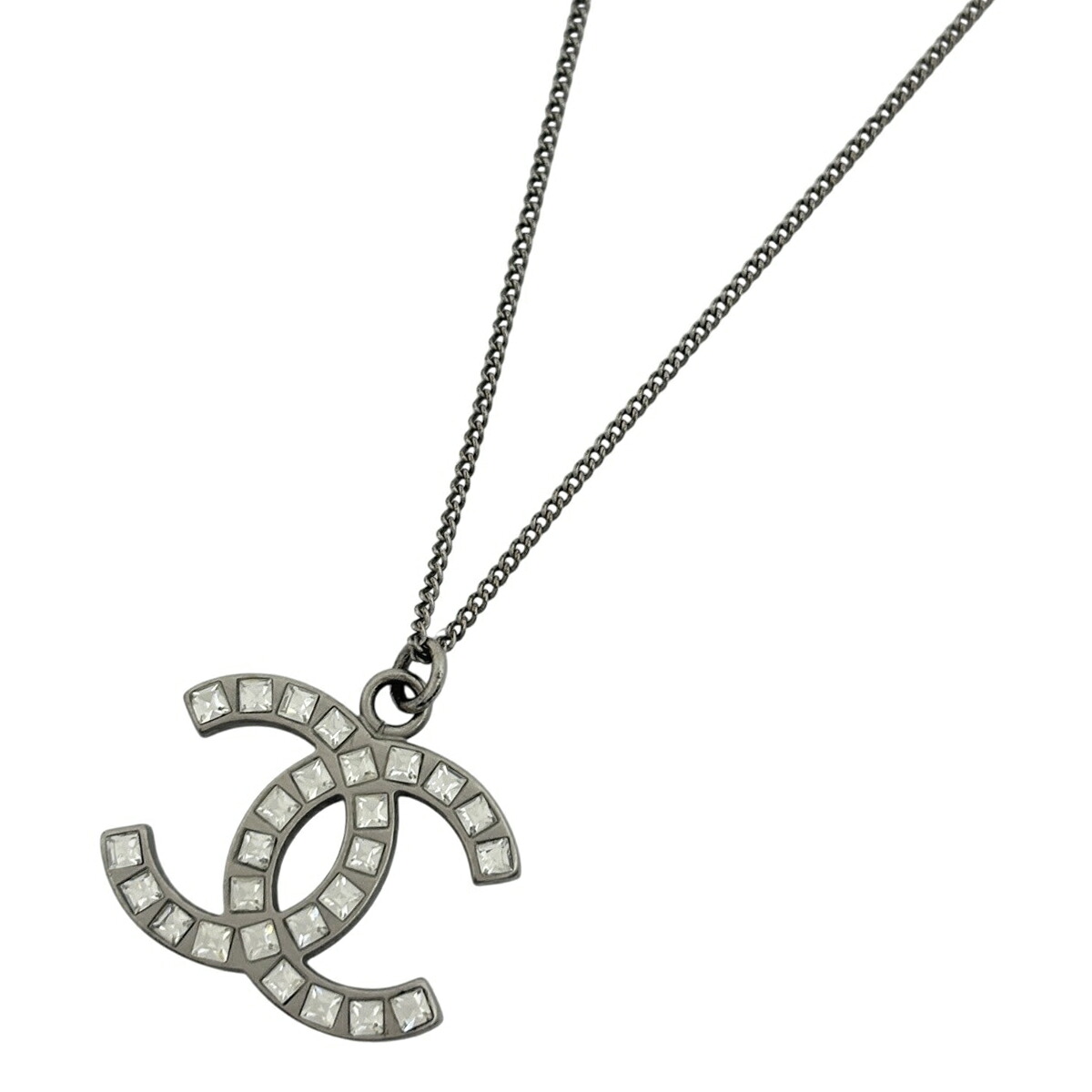シャネル CHANEL ココマーク ラインストーン ネックレス CC ネックレス シルバーメッキ ラインストーン シルバー レディース 【中古】