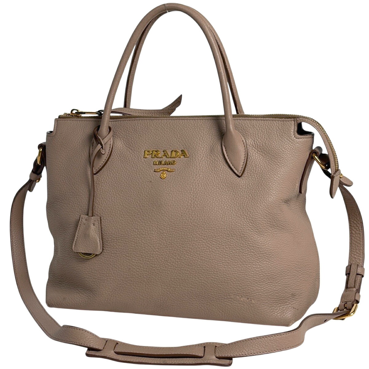 プラダ PRADA ロゴ ハンドバッグ 2WAY ショルダーバッグ ハンドバッグ レザー ベージュ レディース 【中古】 msp29