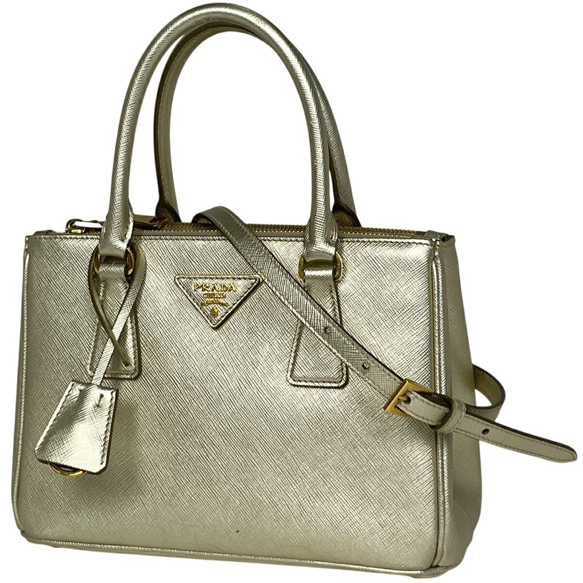 プラダ PRADA ガレリア ハンドバッグ 2WAY ショルダーバッグ ロゴプレート ハンドバッグ レザー ゴールド レディース 【中古】