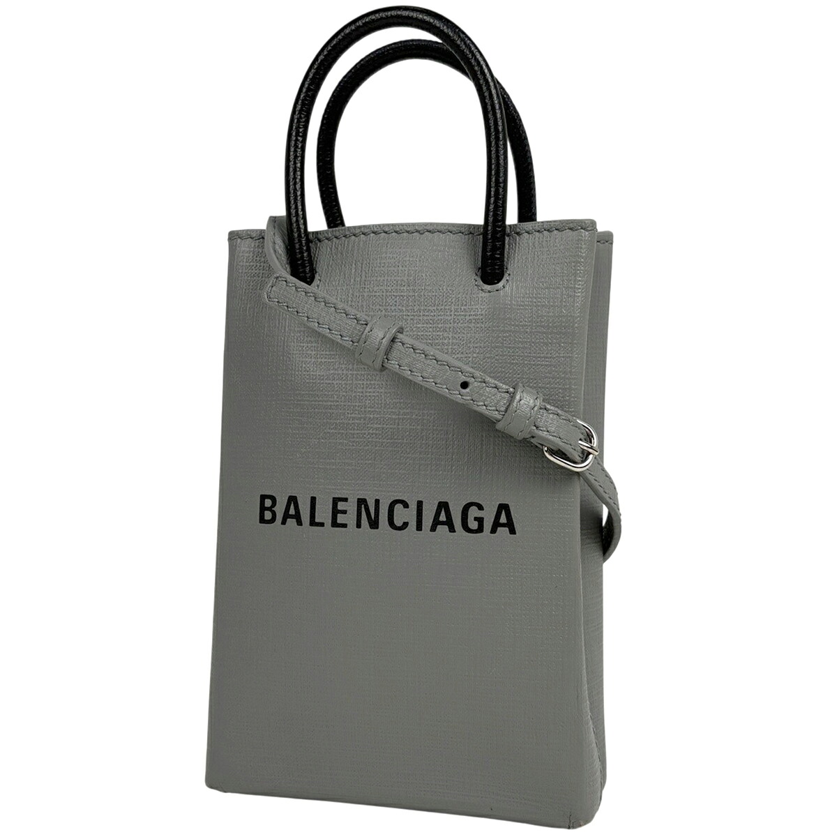 バレンシアガ BALENCIAGA ショッピング フォンホルダーバッグ ハンドバッグ スマホケース ショルダーバッグ コーティングキャンバス グレー 593826 レディース 【中古】