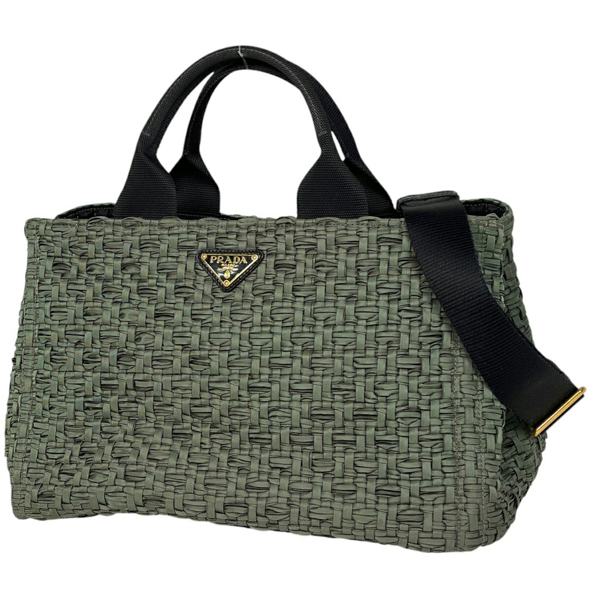 楽天市場】プラダ ニット トートバッグ 三角プレート グレー