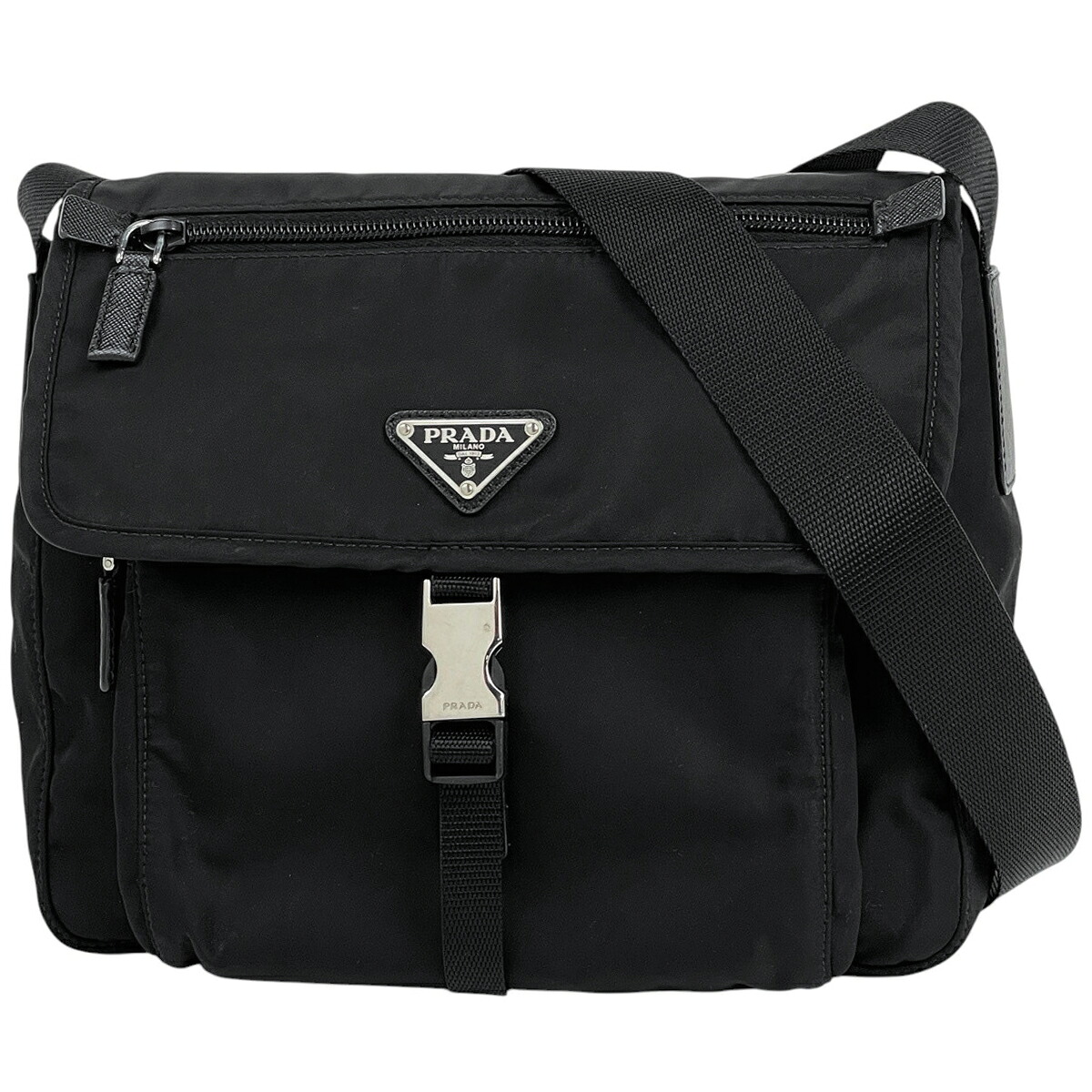 プラダ PRADA ロゴプレート ショルダーバッグ 斜め掛け ショルダーバッグ ナイロン ネロ(ブラック) レディース 【中古】 msp39