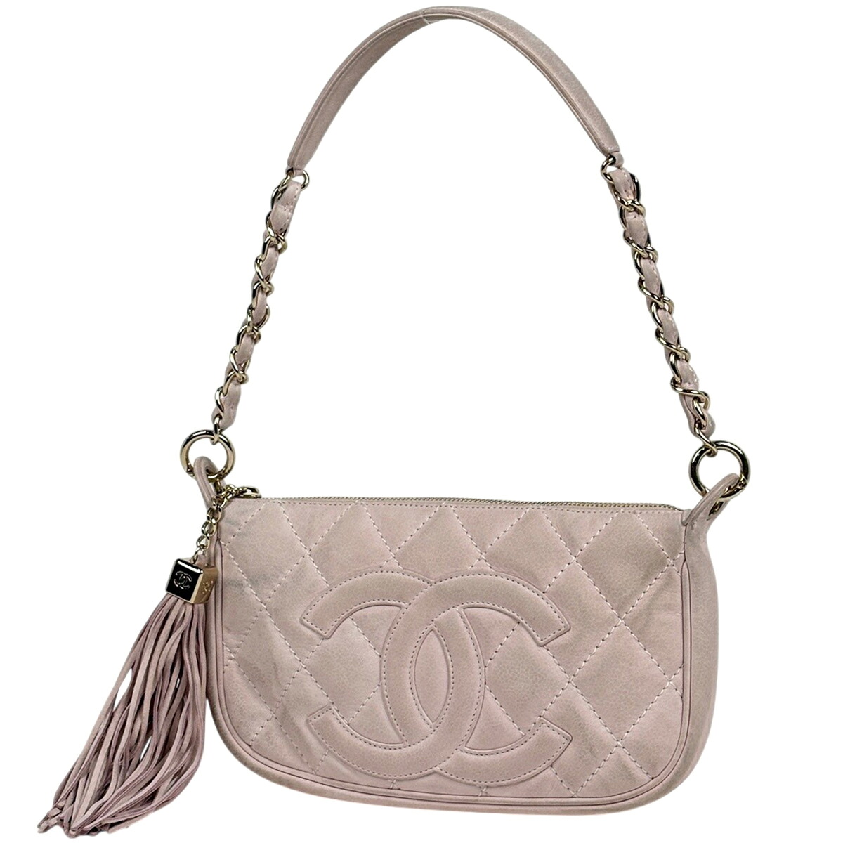 シャネル CHANEL ココマーク チェーン ショルダーバッグ ワンショルダー マトラッセ フリンジ ショルダーバッグ レザー ピンク レディース 【中古】