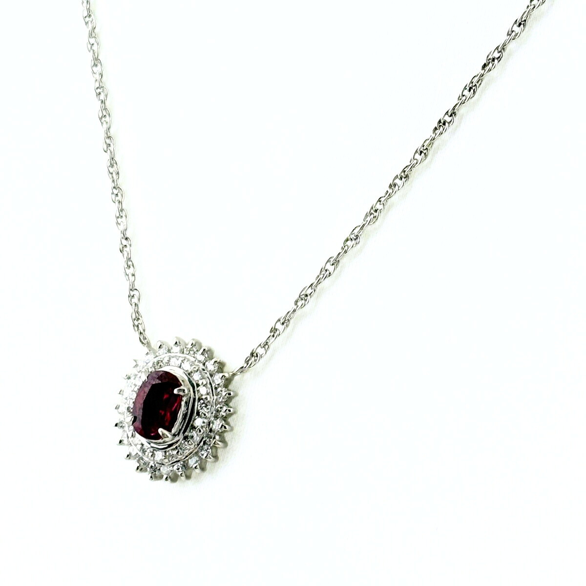 ルビー デザインネックレス プラチナ メレダイヤ ペンダント ネックレス Pt850 ルビー ダイヤモンド レディース 【中古】