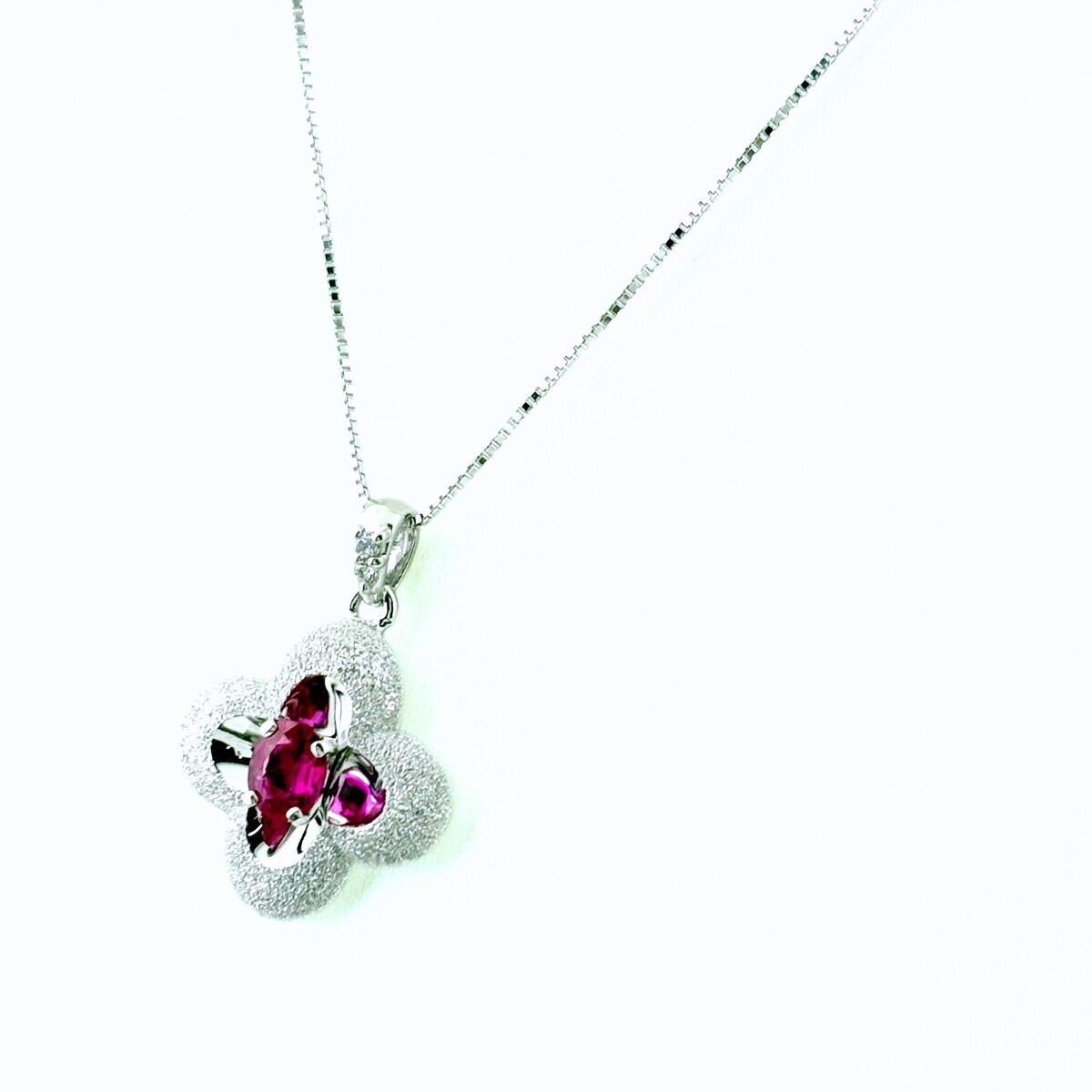 ルビー デザインネックレス WG ホワイトゴールド メレダイヤ ペンダント ネックレス K18 WG ルビー レディース 【中古】