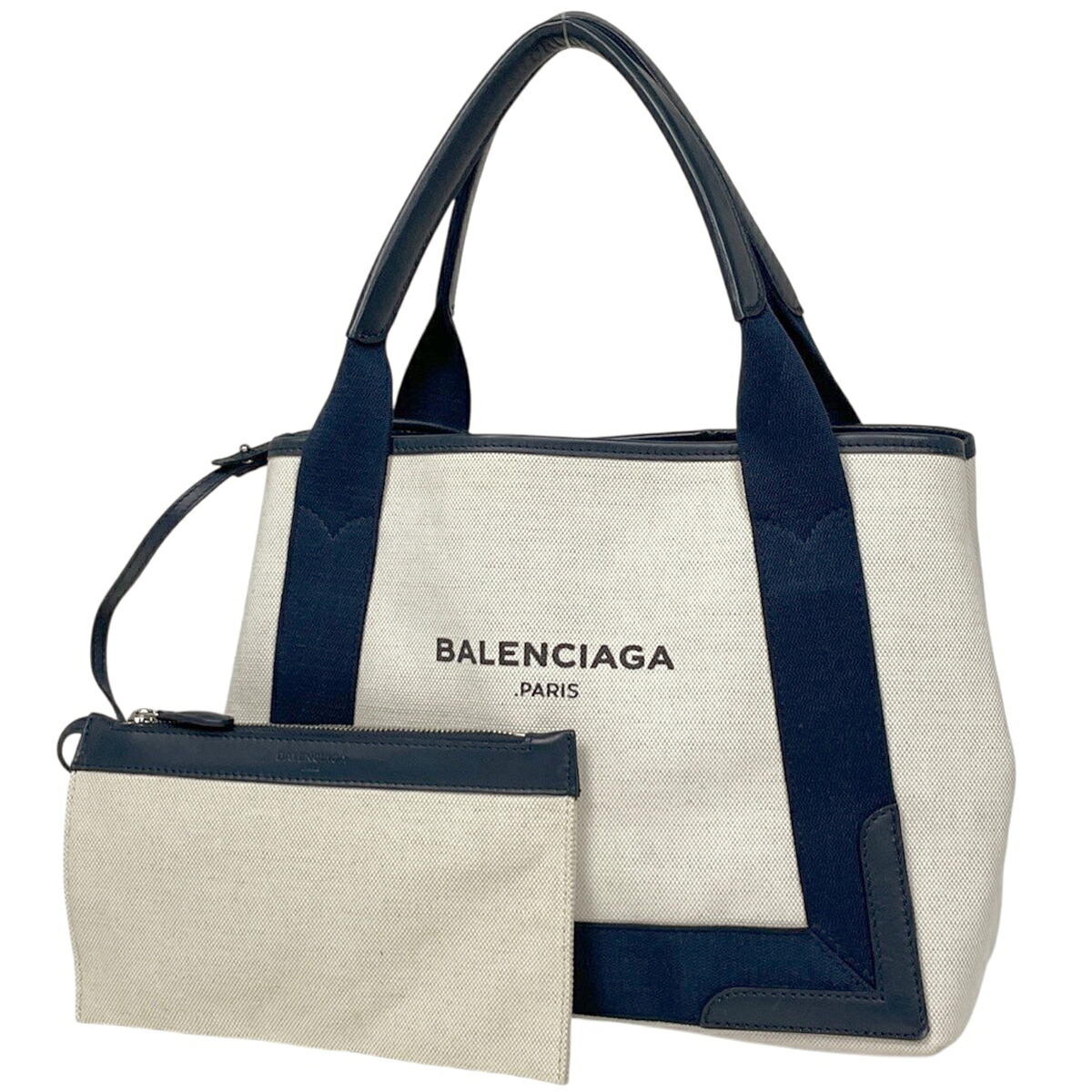 バレンシアガ BALENCIAGA ネイビー スモール カバス ハンドバッグ ロゴ 