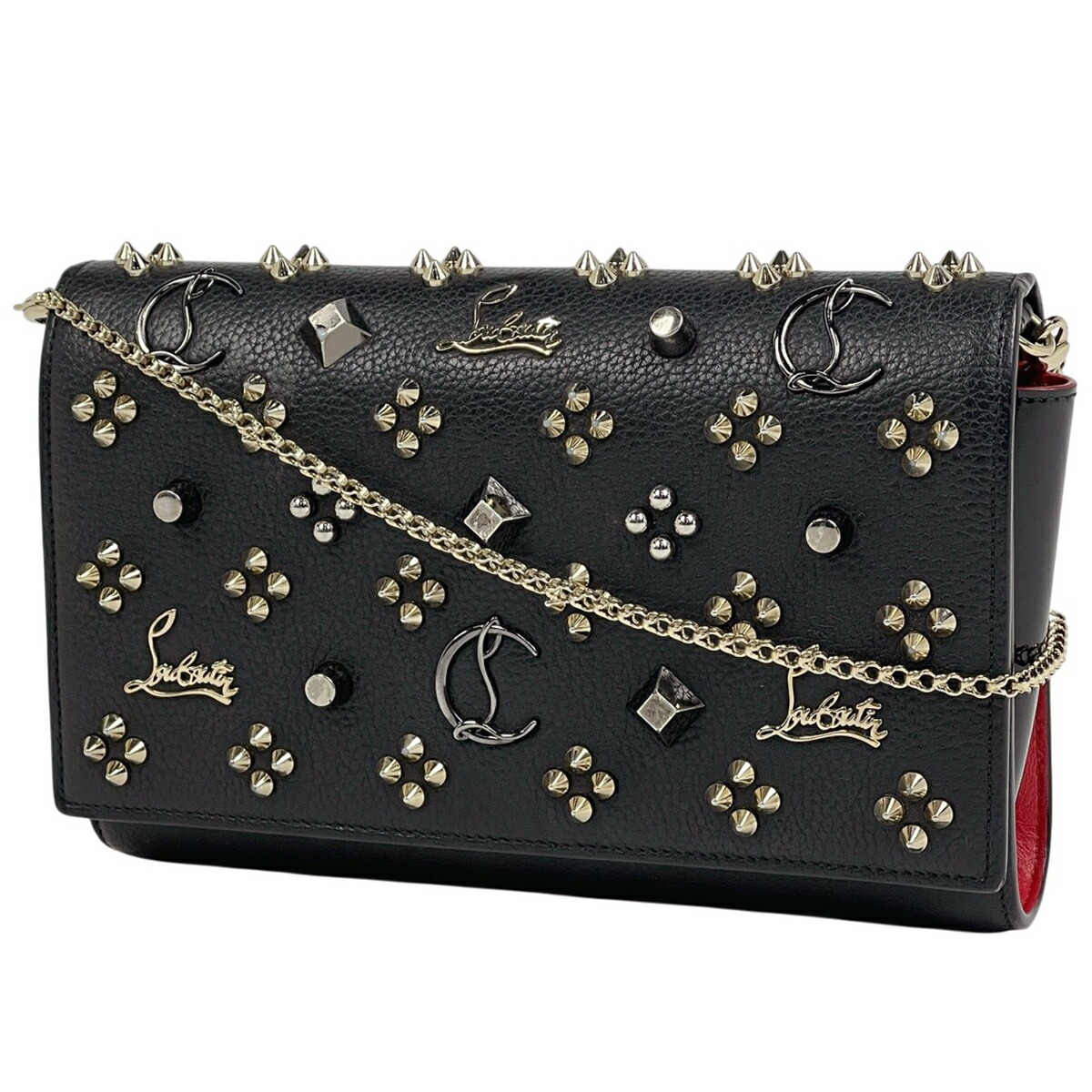 クリスチャンルブタン Christian Louboutin パロマ クラッチバッグ チェーンウォレット ショルダーバッグ スタッズ クラッチバッグ レザー ブラック レディース 【中古】 msp29