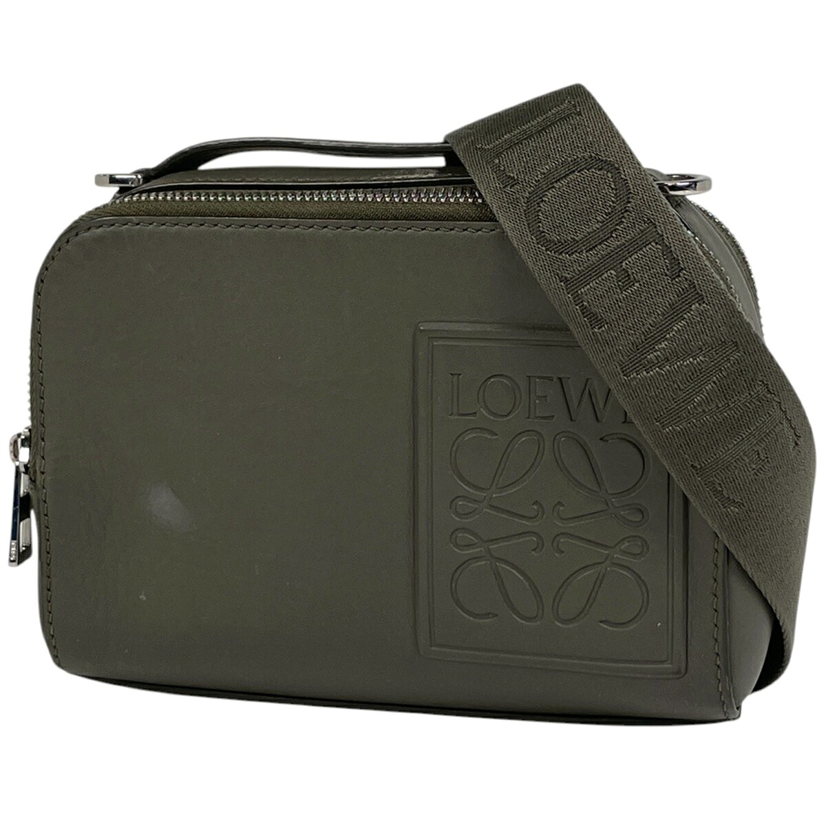 ロエベ LOEWE クロスボディ カメラバッグ ミニ 2WAY ショルダーバッグ アナグラム ハンドバッグ レザー カーキ レディース 【中古】